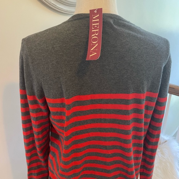 Red grey stripe button front cardigan. - Picture 2 of 3